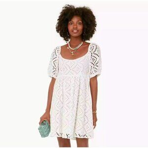 Tuckernuck White Eyelet Dress Medium Puffy Sleeve Eubanks Babydoll Dress